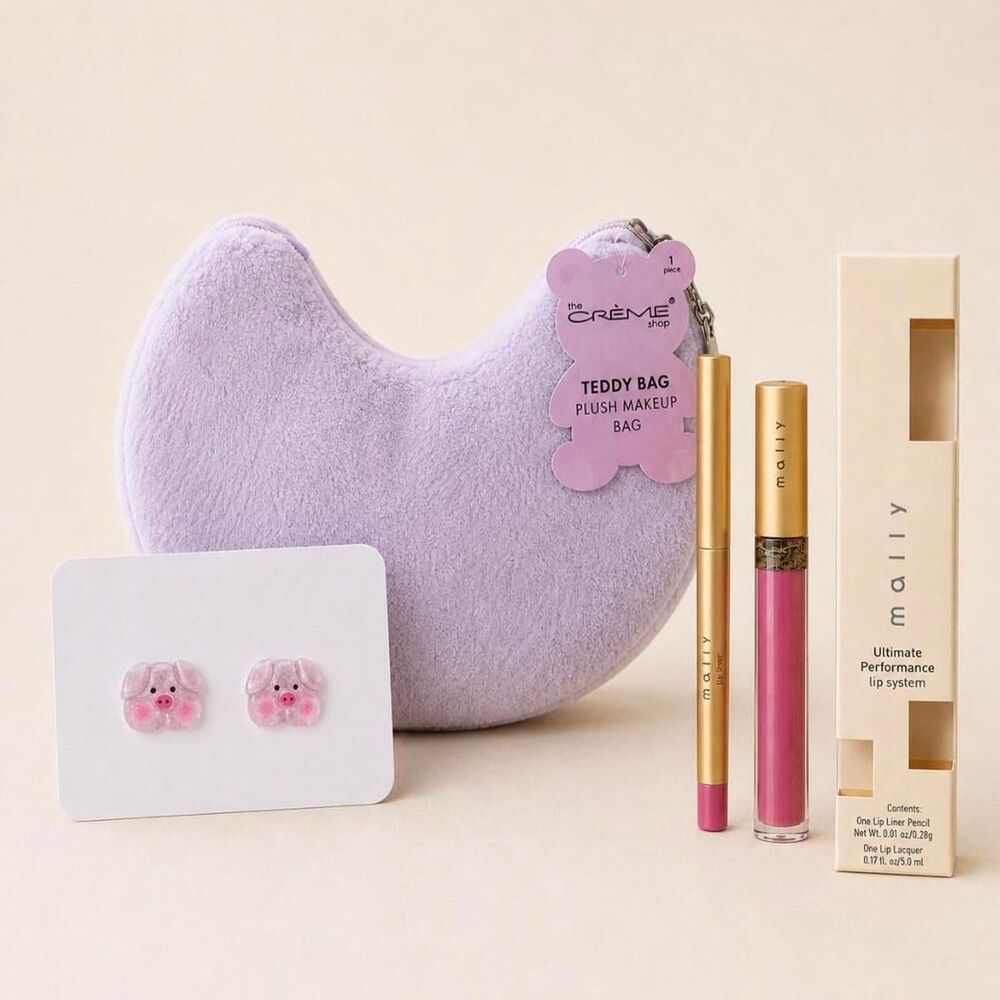 Crème Shop Kawaii Beauty Bundle NWT Moon Bag, Mally Lip Kit & Handmade Earrings